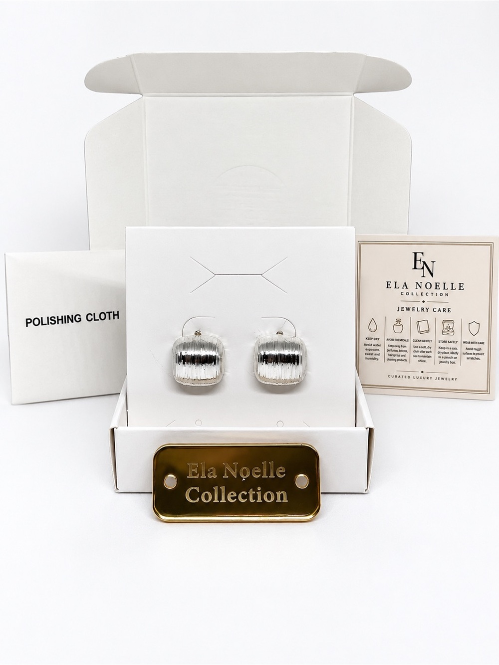 Ela Noelle Silver-Tone Textured Rounded Square Stud Earrings